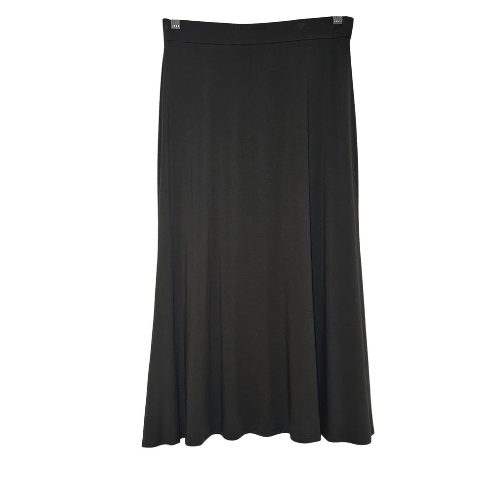 Eileen Fisher Petite Charcoal Gray Viscose Jersey Knit Midi A-Line Skirt PP 2/4P
